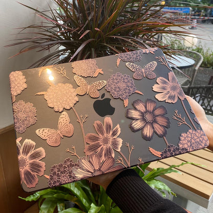 Teryeefi for MacBook Air 13 inch Case 2021 2020 2019 2018 Release (Model A2337 A2179 A1932 Retina Display with Touch ID), Plastic Hard Shell Case & Keyboard Cover for MacBook Air 13 M1, Gold Flowers