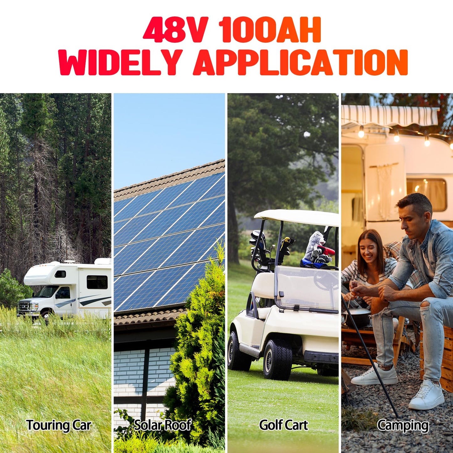 48V 100Ah Golf Cart Lithium LiFePO4 Battery with 200A BMS Grade A Cells Deep Cycle Rechargeable Battery,10000+ Cycles,Perfect for Golf Cart,Off Grid Applications (48V 100Ah)