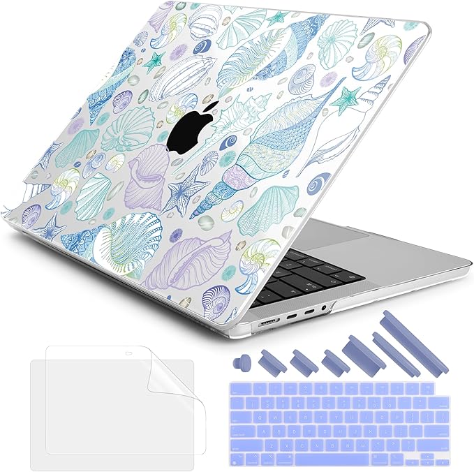 DONGKE for M4 MacBook Pro 16 Inch Case 2024 2023 2021 A3403 A3186 M3 A2991 M2 A2780 M1 A2485 Pro/Max Chip, Plastic Hard Shell Case & Keyboard Cover for Mac Pro 16 with Touch ID, Sea Shells