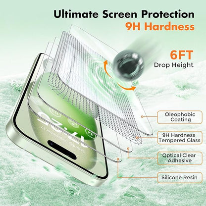 UNBREAKcable 3-Pack Screen Protector for iPhone 15 Plus, Double Shatterproof Tempered Glass [Easy Installation Frame] [9H Hardness] [99.99% HD Clear] [Case Friendly] for iPhone 6.7 inch