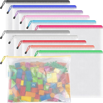 Umriox Mesh Zipper Pouch, 14.9x11.0 in (12 Colors, 12 Packs), Toy Storage Bags, Waterproof Zipper Bags for Office Supplies, Puzzles, Board Game Storage & Cross Stitch Projects