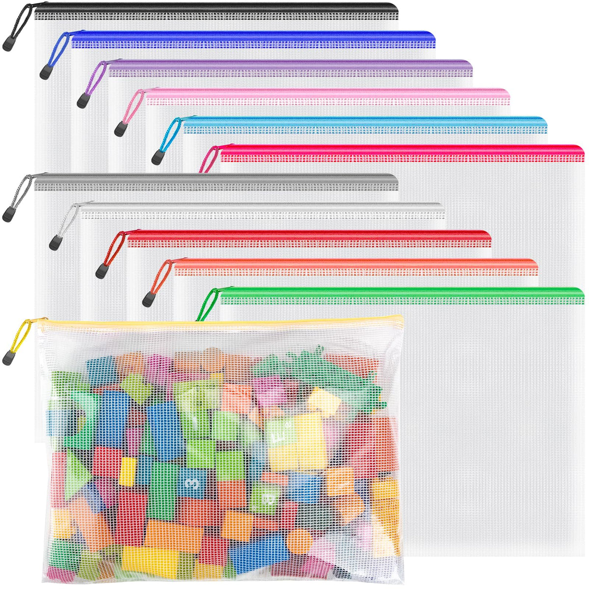 Umriox 12 Pack B4 Black Mesh Zipper Bags, File Organizer Pouch for Storage