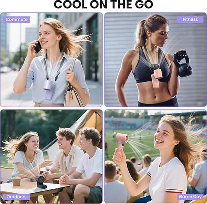 Portable Handheld Fan - 5000mAh Rechargeable Battery, 19Hrs Cooling Max, 5 Speed, 11000RPM High Power Motor, 3-IN-1 Personal Mini Fan with Neck Strap for Women Men Travel/Camping/Outdoor - Purple
