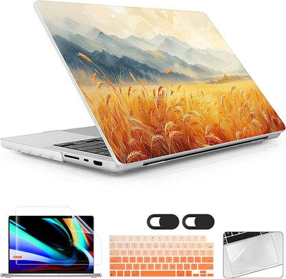 for MacBook Pro 16 inch Case 2021 2022 2023 2024 Release A3186 A3403 M4 A2991 M3 A2780 M2 A2485 M1 Pro/Max, Hard Shell Case with Screen Protector & Keyboard Cover, Wheat Field