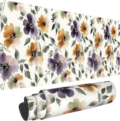 Watercolor Floral Large Mouse Pad,Gaming Keyboard Desk Pad,Extended Mouse Mat Non-Slip Rubber Base with Stitched Edges for Office Game Home XL 31.5"x11.8"