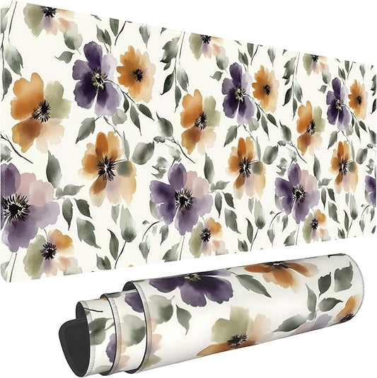 Watercolor Floral Large Mouse Pad,Gaming Keyboard Desk Pad,Extended Mouse Mat Non-Slip Rubber Base with Stitched Edges for Office Game Home XL 31.5"x11.8"