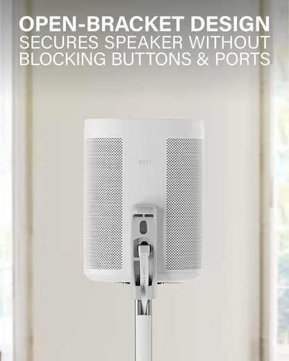 SANUS Adjustable Height Wireless Speaker Stands Designed for Sonos One, One SL, and Play:1 - Tool-Free Adjustment up to 16" and Built-in Cable Management (White)