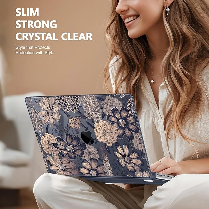 for MacBook Pro 16 inch Case 2021 2022 2023 2024 Release A3186 A3403 M4 A2991 M3 A2780 M2 A2485 M1 Pro/Max, Hard Shell Case with Screen Protector & Keyboard Cover, Spring Floral