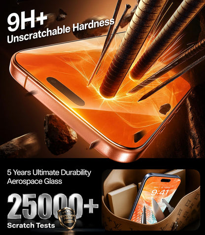 TORRAS Military-Grade Shatterproof for iPhone 16 Pro Max Screen Protector [9H+ Aerospace Tempered Glass＆ One-Step Installation] Full Coverage Fit Bubble Free Top-Notch Protection, 2 Pack, GlassGo X