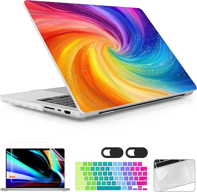 Lepeoac Case for 2026-2021 MacBook Pro 16-inch M5, Swirling Rainbow