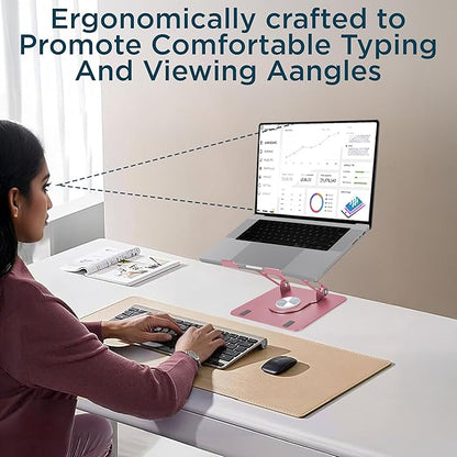 Uncaged Ergonomics Swivel Laptop Stand for Desk, Adjustable Computer iPad Stand for Desk w/ 360 Rotation, Portable Laptop Holder for Home Office Ergonomic Supplies (Rose Gold)