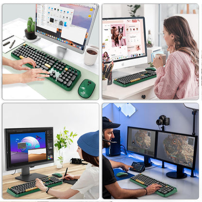 Green Wireless Keyboard and Mouse Combo,Typewriter Keyboard with Round Keys,2.4G Wireless Full Size Colorful Keyboard with Number Pad for Computer Laptop and Desktop