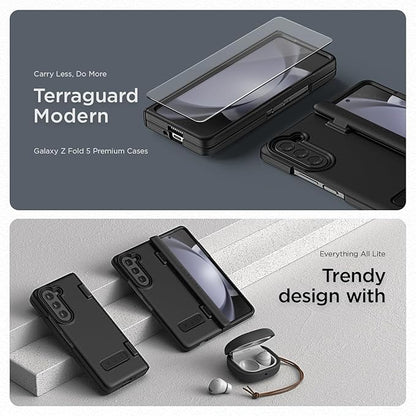 VRS DESIGN Phone Case for Galaxy Z Fold 5 5G (2023) [Terra Guard Modern], Premium Modern Neat Style Case [Anti Scratch Spring-Loaded Hinge Protection] with Screen Protector (Matte Black/Renewed)