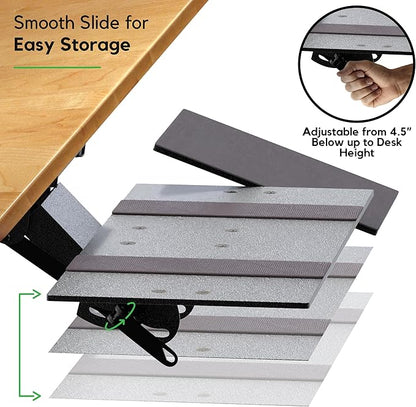 KT1 Ergonomic Keyboard Tray Under Desk - Under Desk Keyboard Tray Slide Out with Adjustable Height and Tilt - Easy to Slide and Swivel 360 Degree - Keyboard Drawer with Adjustable Mouse Pad