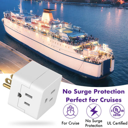 POWERCORDS 3 Outlet Cube Wall Adapter, 3 Pack, Recessed Outlet Extender, Low Profile 3 Prong Plug Splitter, Grounded Wall Tap, 90° Compact Adapter, Cruise & Travel, UL Listed 15A 125V White