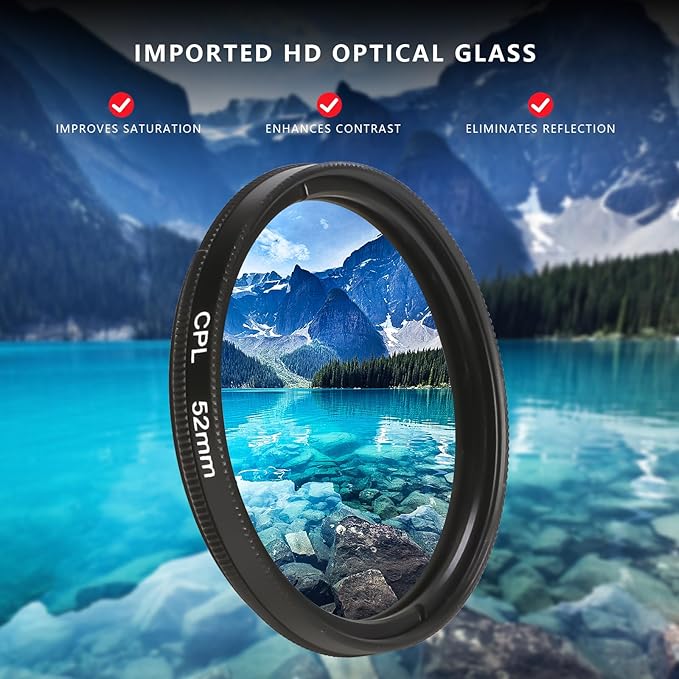 52MM Circular Polarizer Filter, Ultra Slim Multi-Coated CPL Lens Filter, Clip-on Phone Camera Filter Kit, Compatible for iPhone 15 14 13 12 11,Motorola, Google Pixel and Other Smart Phones