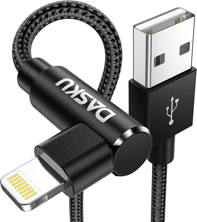 90 Degree iPhone Charging Cable 2Pack 10ft Right Angle Nylon Braided Lightning Charger Cord Compatible with iPhone 14 13 12 11 Pro Max XS XR X 8 7 6 5 Plus iPad（Black）
