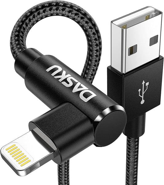90 Degree iPhone Charging Cable 2Pack 10ft Right Angle Nylon Braided Lightning Charger Cord Compatible with iPhone 14 13 12 11 Pro Max XS XR X 8 7 6 5 Plus iPad（Black）