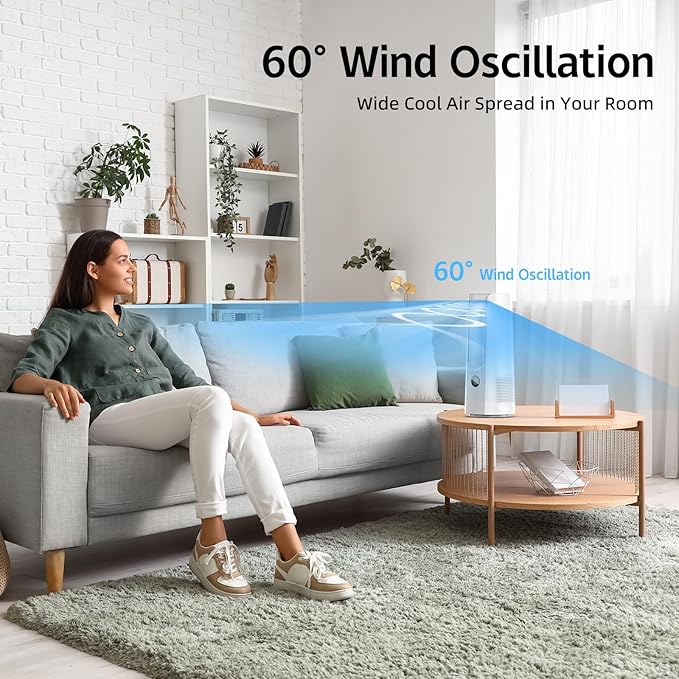Desk Fan, 13 Inch Portable Bladeless Fan, Small Quiet Table Fan with 60°Oscillating, 9 Speeds & 9H Timer, LED Display, Button Control, Easy to Clean, Personal Desktop Fan for Bedroom, Office