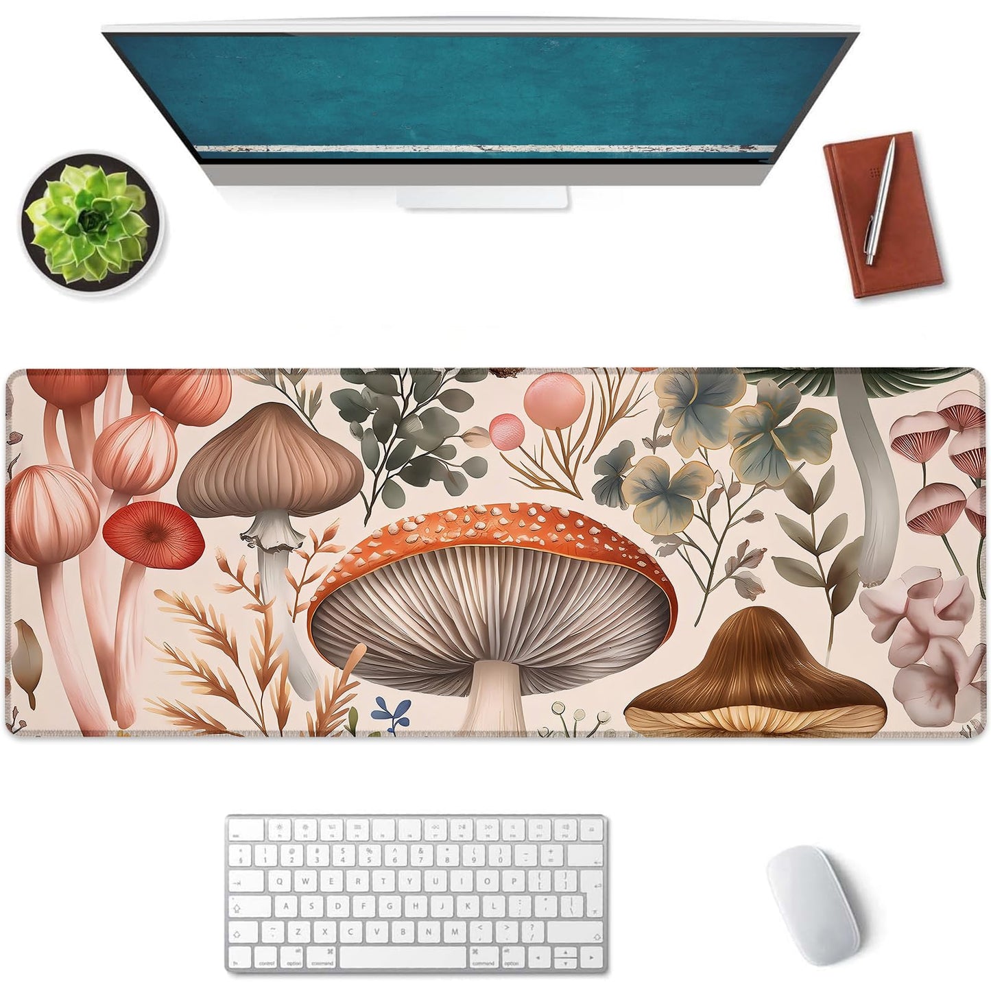 Mounidso Botanical Mushroom Large Mouse Pad, Gaming Mouse Pad, Keyboard Mat, Non-Slip Rubber Base, Office Accessories, Desk Mat, MousePads for School, Work, Home Decor Gifts 31.5" x 11.8"