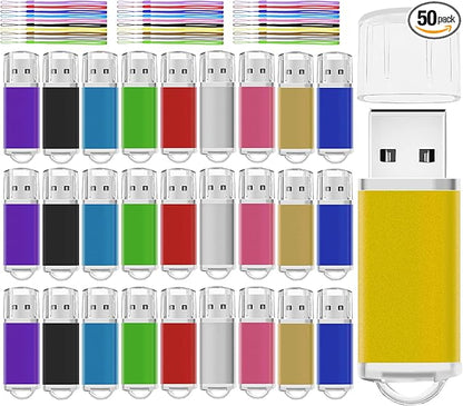 USB Thumb Drive 4GB Flash Drive 50 Pack, Nicepicten FAT32 Memorias USB 2.0 Flash Drive Bulk 4GB Jump Drives Multiapck Memory Stick with 50PCS Lanyards (Mixcolor 50 Pack, 4 GB)