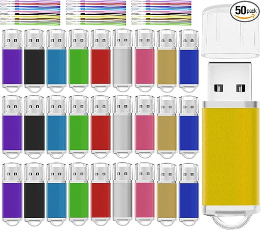 USB Thumb Drive 2GB Flash Drive 50 Pack, Nicepicten Fat Memorias USB 2.0 Flash Drive Bulk 2GB Jump Drives Multiapck Memory Stick with 50PCS Lanyards (Mixcolor 50 Pack, 2 GB)