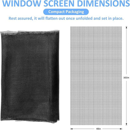 48"x102" Window Screen Mesh, Fiberglass Window Screen, Screen Door Mesh, Windows Screens and Screen Door Replacement, Patio Screen Mesh- Black