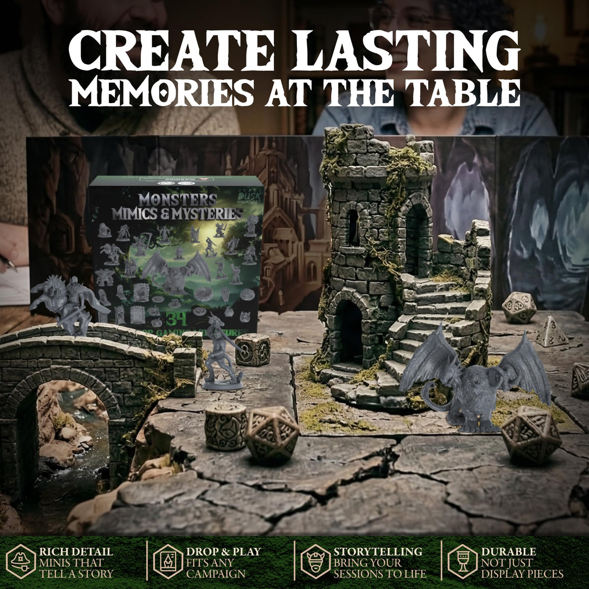 D&D Miniatures with DND Mimic Miniature, Monster Set and Chimera Boss, 28mm