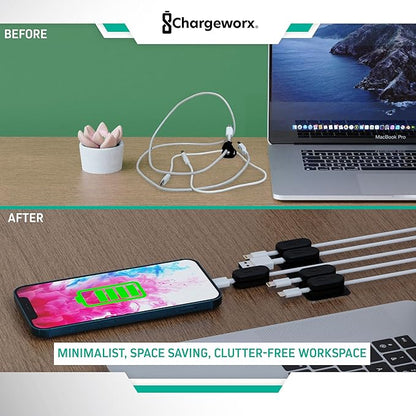 Magnetic Cable Clips [10-Pack] – Chargeworx Cord Organizer for Desk, Nightstand, Car, Wall – Strong Adhesive Wire Holder for USB-C, Lightning, Micro-USB – Tangle-Free, Snap-On, Easy Cable Management