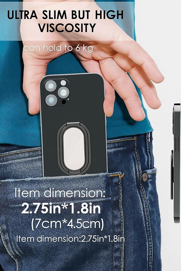 Phone Ring Holder Finger Kickstand, 360° Rotation Cell Phone Ring Holder Stand Metal Phone Back Grip for Magnetic Car Mount Foldable Cell Phone Stand Compatible with Most Smartphones