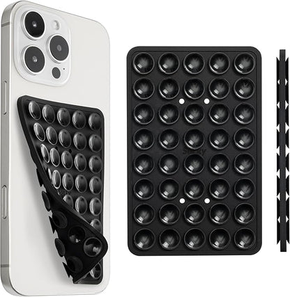 SUCKY Silicone Suction Phone Case Adhesive Mount - Anti-Slip Holder, Hands-Free Fidget Toy, Phone Accessory for iPhone and Android (Deep Black, Double V2)