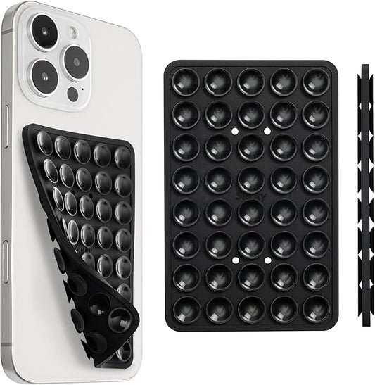 SUCKY Silicone Suction Phone Case Adhesive Mount - Anti-Slip Holder, Hands-Free Fidget Toy, Phone Accessory for iPhone and Android (Deep Black, Double V2)