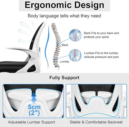 Primy Ergonomic Drafting Chair with Flip-up Armrests Tall Office Chair for Standing Desk Comfortable Desk Chair with Adjustable Footrest Ring and Lumbar Support in Gray Perfect for Home (White)