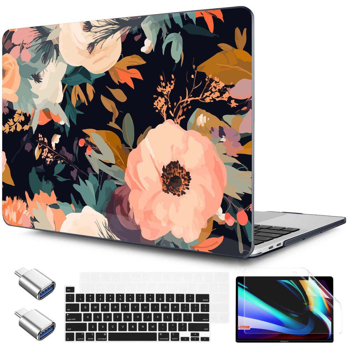 TWOLSKOO Compatible with MacBook Pro 13 inch Case 2023-2016 A2338 M2/M1 A2251 A2289 A2159 A1989 A1706, Plastic Hard Shell Cover & Keyboard Skin & Screen Protector, Colorful Hydrangea