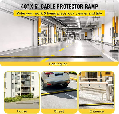 Happybuy 4 Pack of 1-Channel Rubber Cable Protector Ramps Heavy Duty 18000Lbs Load Capacity Cable Wire Cord Cover Ramp Speed Bump Driveway Hose Cable Ramp Protective Cover