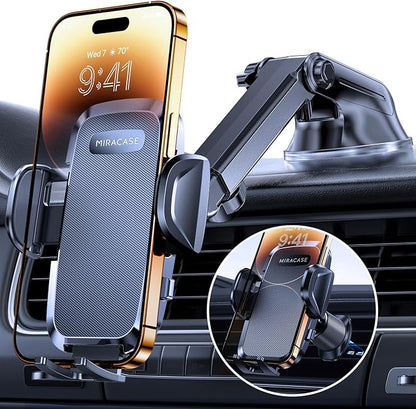 Miracase Phone Holders for Your Car, [Thick Case & Heavy Phone Friendly] Universal Cell Phone Car Mount, 3-in-1 Phone Mount for Car Dashboard Windshield Air Vent Fit for All Smartphones