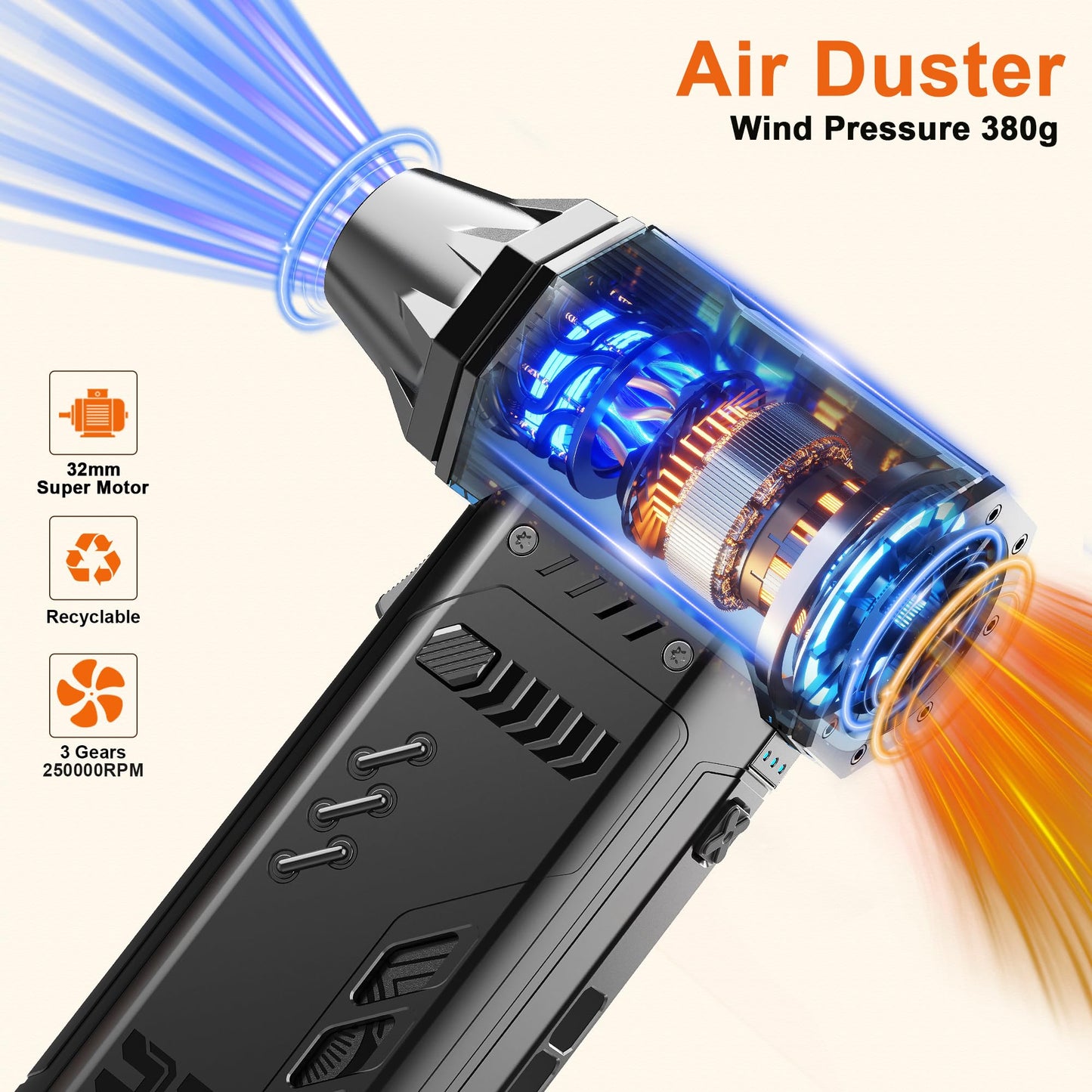 Electric air Duster，250,000RPM Super Power mini Blower,2 Swappable Battery