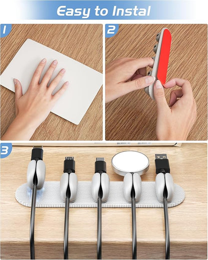 5-Pack Magnetic Cable Clips Cord Organizer - Smoothly Adjustable, Puretor Desk Cable Management Clips. Ideal Wire Holders for Desktop, Nightstand, Wall - Perfect for Home Office, Phone, Car (Grey)