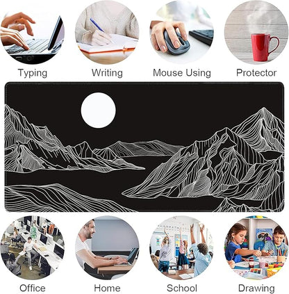 Black and White Mountain Large Mouse Pad,Gaming Keyboard Desk Pad,Extended Mouse Mat Non-Slip Rubber Base with Stitched Edges for Office Game Home XXL 35.4"x15.7"