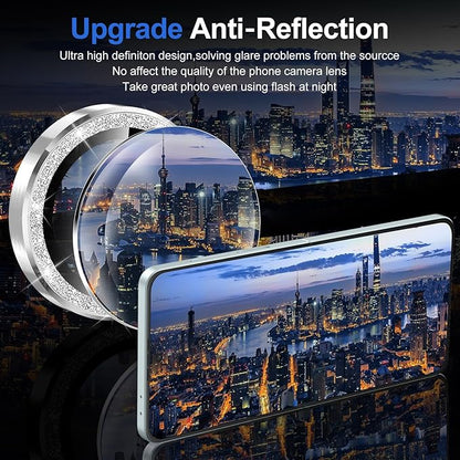 for Samsung Galaxy Z Flip 7 Camera Lens Protector, Individual Metal Ring Tempered Glass Lens Cover, [Strong Adsorption] Scratch Resistant Ultra-Thin HD Clear Lens Cover, 1 Set-Silvery Sparkly