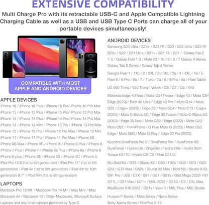 Multi Charge Pro iPhone Car Charger Fast Charging Retractable Car Charger USB C Auto Adapter, Powerful 120W 4-Port USB-C & USB-A and Lightning iPhone, Samsung, Tablets...