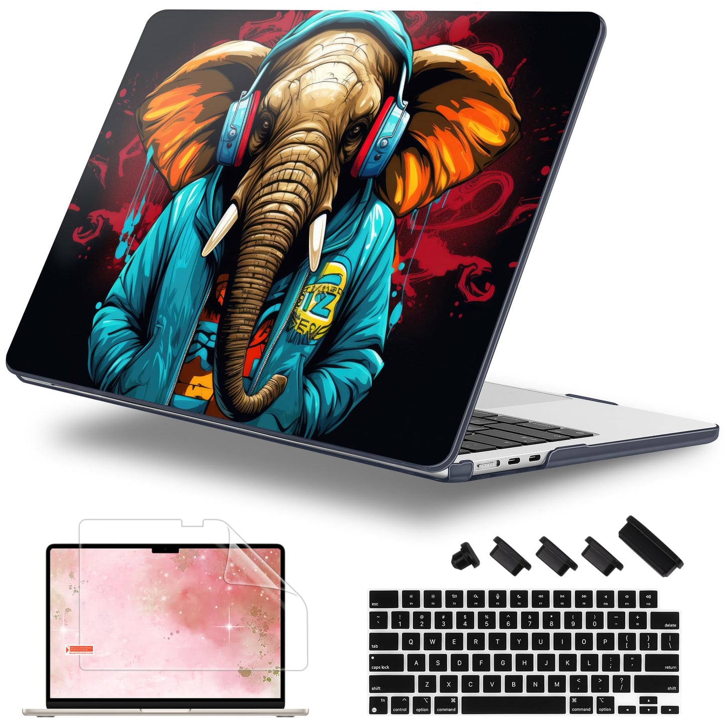 Lepeoac Case for 2026/2025/2024/2023 MacBook Air 15-inch Laptop Release M5 A3448 /M4 A3241 /M3 A3114 /M2 A2941, Stylish Protective Hard Shell Cover for MacBook Air 15.3 inch, Elephant Hoodie