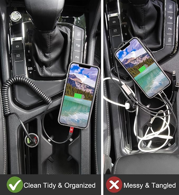 iPhone Charger Cable 6FT for Carplay, Coiled Lightning Cable 2 Pack - Red