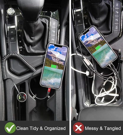 iPhone Charger Cable 6FT for Carplay, Coiled Lightning Cable 2 Pack - Red