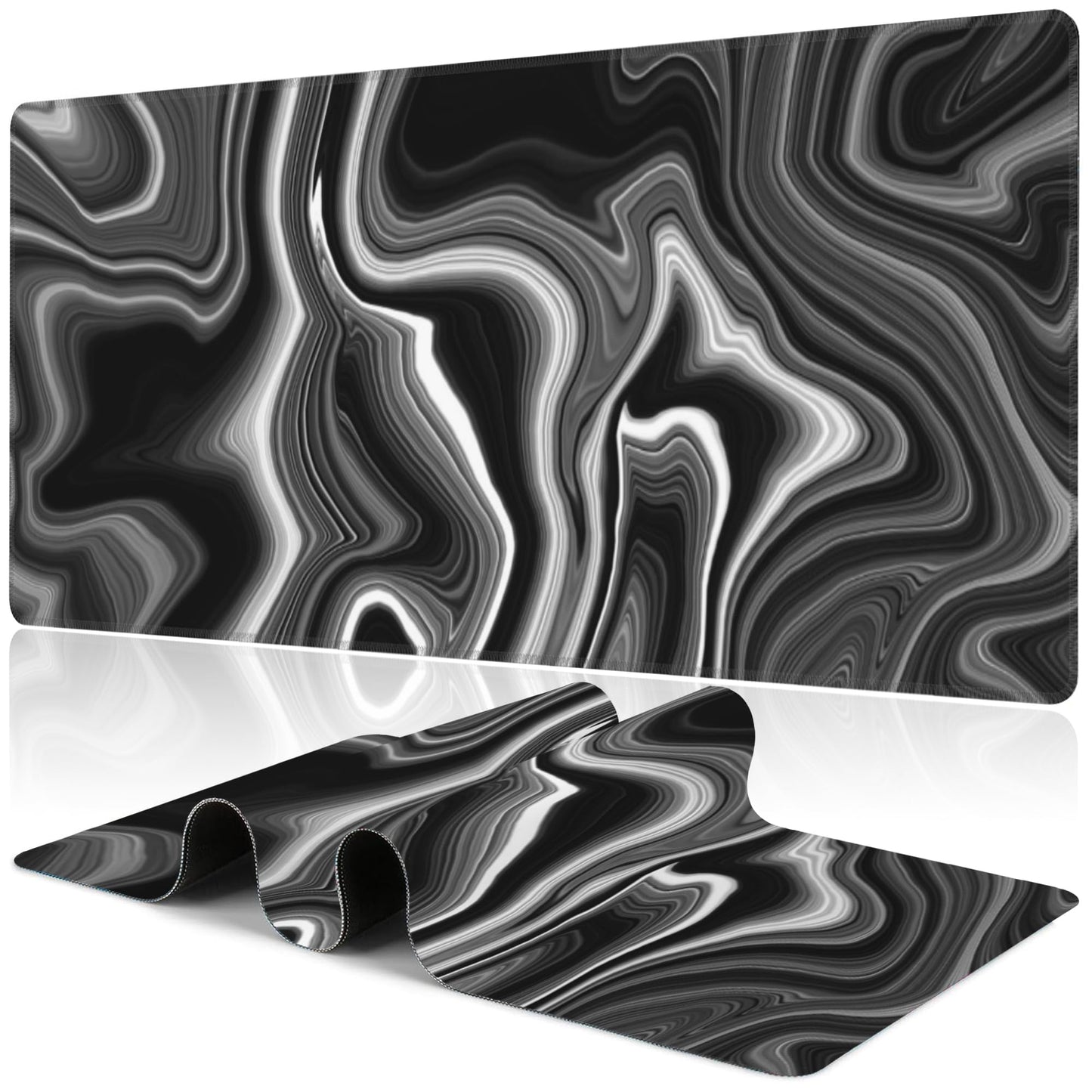 Black and White Marble Desk Mat,Large Marble Ink Texture Gaming Keyboard Mouse Pad,Non-Slip Rubber Base Desk Pad Thick Stitched Edges Waterproof Mousepad Mouse Mat 31.5"x11.8"