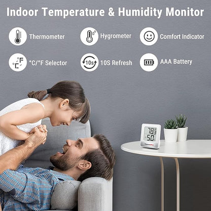ThermoPro TP49 4 Pieces Digital Hygrometer Indoor Thermometer Humidity Meter Mini Hygrometer Thermometer with Temperature and Humidity Monitor Room Thermometer