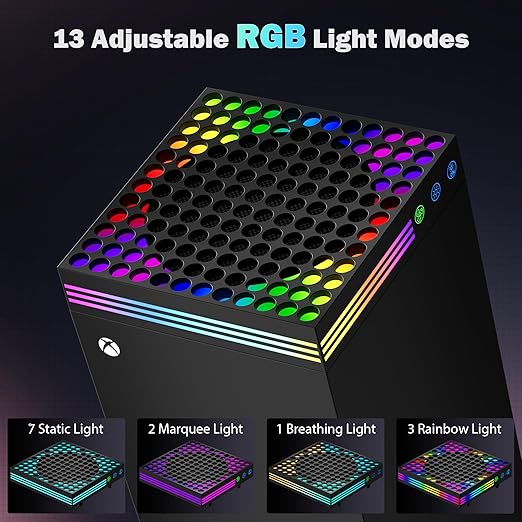 ZAONOOL Cooling Fan for Xbox Series X Console - High Speed Top Fan Cooler System with 13 RGB LED Light Modes, Low Noise, Dust Proof, Keeps Your Xbox Console Cool, Fits Horizontal or Vertical Placement