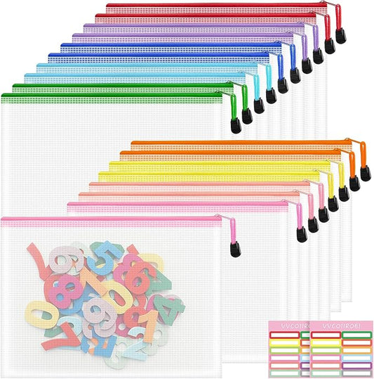 18pcs Mesh Zipper Pouch Bags, B5 Mesh Pouch, 9 Color Zipper Pouches for Organizing, Board Game Storage, Travel, School, Office