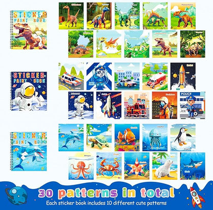 homicozy 4PCS Sticker Paint Books for Kids Ages 4-10,Dinosaur Astronaut Ocean Animals Designs Paint by Stickers,Sticker by Numbers,Party Birthday Gifts for Boys 4-10,Create 40 Pictures at a Time