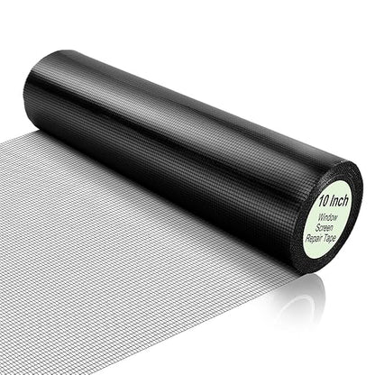 Extra Wide 10 inch x 20 ft Window Screen Tape Mesh Repair Strong Adhesive Waterproof Fiberglass Screen Repair Kit Patch for Window Door Tears Holes(Black)